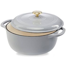 6 Quart Large Light Grey Enamel Cast-Iron Dutch Oven Kitchen Cookware 6 Quart Large Light Grey Enamel Cast-Iron Dutch Oven Kitchen Cookware