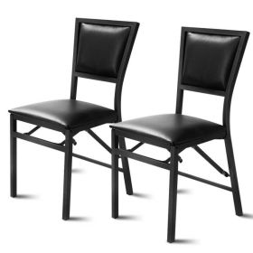 Set of 2 - Modern Black Metal Folding Dining Chairs with PU Leather Seat Cushion Set of 2 - Modern Black Metal Folding Dining Chairs with PU Leather Seat Cushion