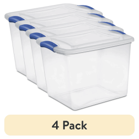 4 Pack 27 Quart Clear Plastic Storage Container with Latch Lid, Blue 4 Pack 27 Quart Clear Plastic Storage Container with Latch Lid, Blue