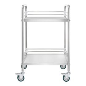 VEVOR Stainless Steel Cart, 2-Tier Rolling Lab Utility Cart with Lockable Wheels, Medical Serving Trolley Clinic Tray VEVOR Stainless Steel Cart, 2-Tier Rolling Lab Utility Cart with Lockable Wheels, Medical Serving Trolley Clinic Tray